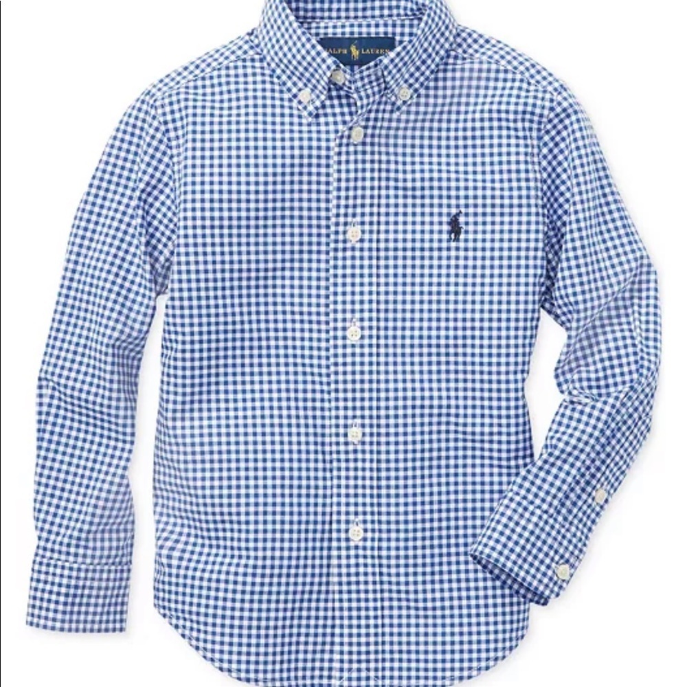 Ralph Lauren boys long sleeved button down shirt blue/white gingham L (14-16)